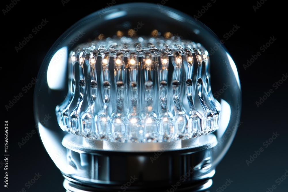 Aufkleber close-up of a transparent led bulb revealing its intricate internal structure and glowing leds.