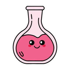 Kawaii chemistry lab flask vector illustration. Cute smiling flask with liquid inside, isolated on white background. Perfect for science, education, and school designs.
