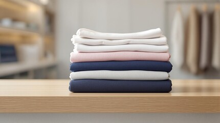 Beautifully arranged stack of pastel linens, showcasing order and softness. Great for visuals related to interior design, home decor, and textile products