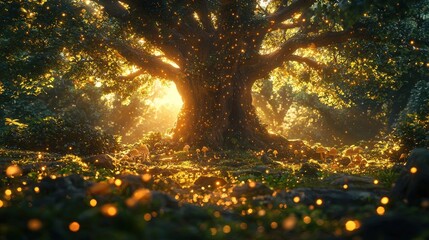 Enchanted Forest Illuminated by Golden Light