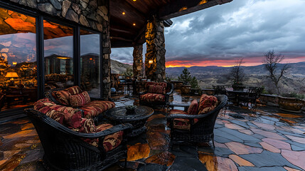 Mountain sunset view from luxury patio