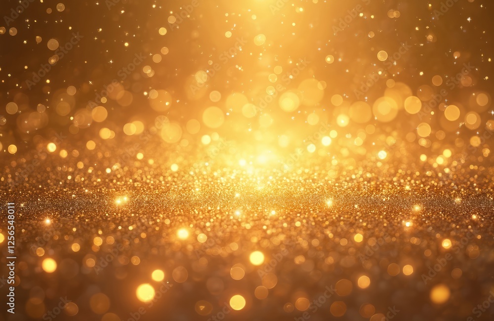 Poster golden glitter background with bright bokeh sparkles. abstract shiny texture with gold glistering sp
