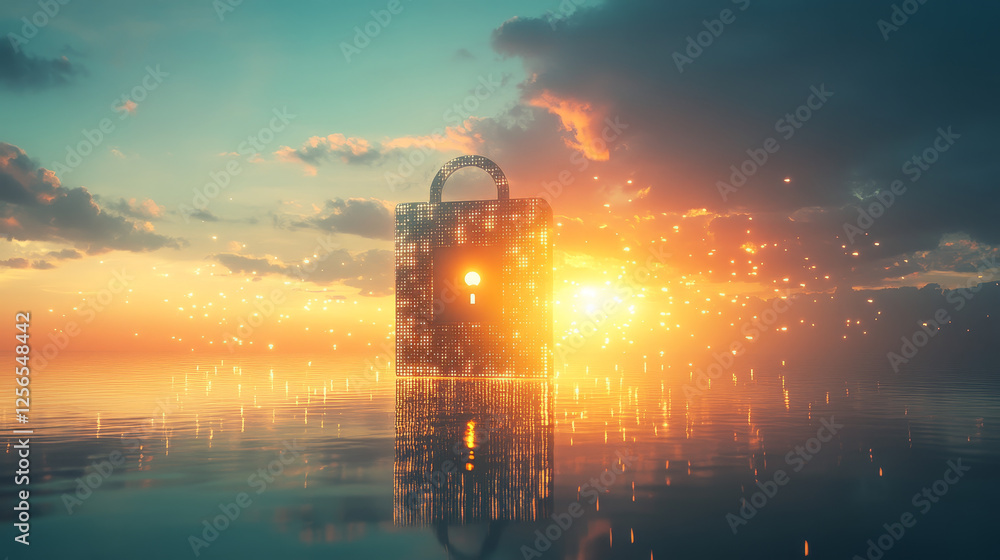 Poster internet security and personal cloud storage web protection. vector poster of online secure technolo