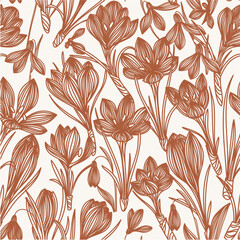 Snowdrops and Crocuses Flowers Seamless Pattern