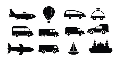 Transportation silhouettes collection on white background