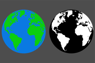 Earth Globe Set. Colorful 3D, Black and White, and Silhouette Versions. Global Planet Icon Collection for Geography, Environment, and Technology Designs. Vector Illustration EPS
