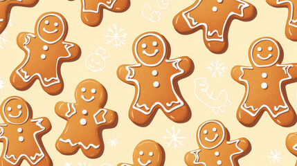 Gingerbread cookie people seamless pattern for holiday design. Vector version also available in gallery