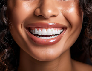 Lips parted in a genuine laugh exposing teeth, signaling carefree joy and spontaneity.