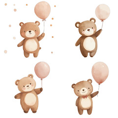 bear with balloon watercolor illustration concept for kids
