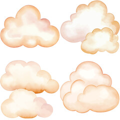 Bright blue cloud watercolor hand drawn set collection