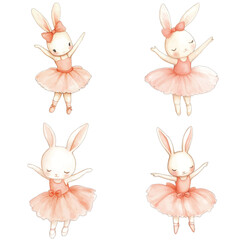 bunny ballerina watercolor illustration concept for kids