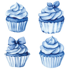 Cupcake watercolor hand drawn collection