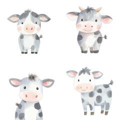 cow watercolor illustration concept for kids