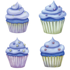 cupcake birthday watercolor set for party and celebration
