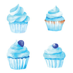 Cupcake watercolor hand drawn collection