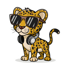 A vector illustration of a cool leopard wearing sunglasses and headphones