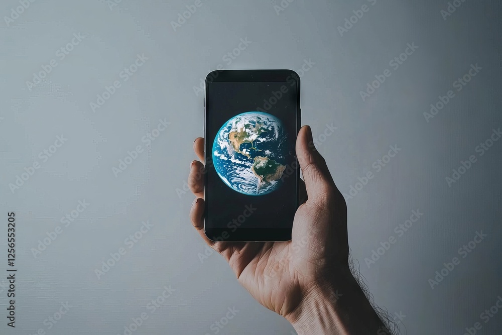 Wall mural a 3d transparent hologram of a digital globe displaying social network connections, projected above 