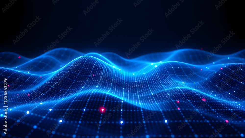 Poster fractal light waves create a dynamic blue pattern
