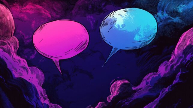 Abstract conversation bubbles in a cosmic sky
