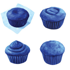 Chocolate muffin watercolor set hand drawn