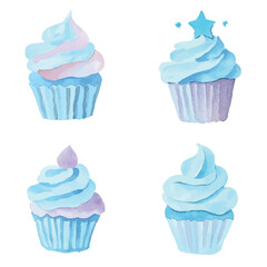 Cupcake watercolor hand drawn collection
