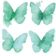 Green butterfly watercolor set hand drawn