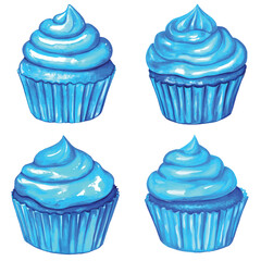 Lemon flavored cupcake watercolor hand drawn set collection