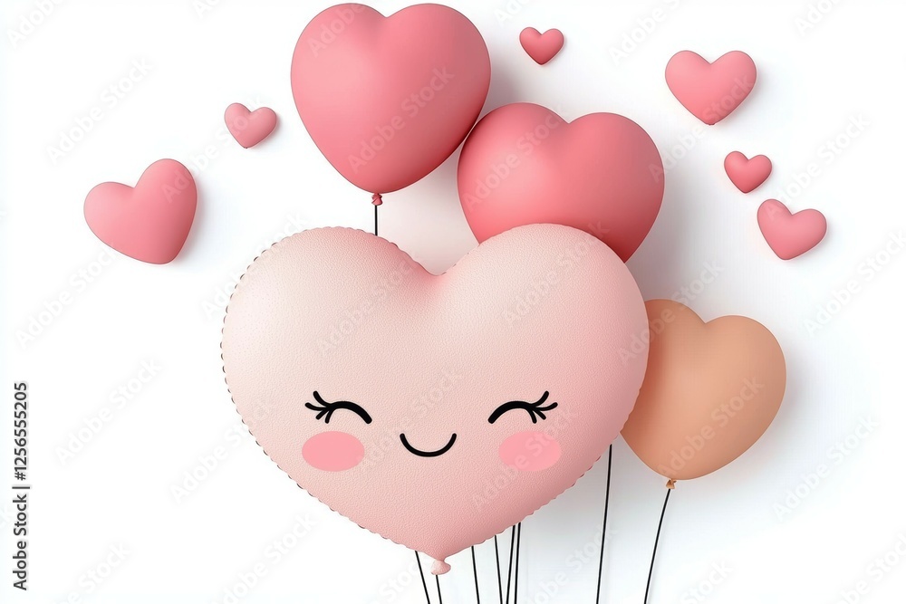 Poster heart balloon with a smiling face and other balloons surrounding it