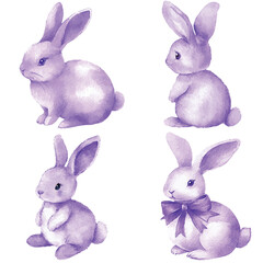 Pink bunny watercolor set hand drawn