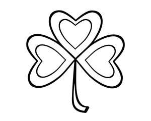 Clover leaf - linear vector illustration for coloring. Outline. Clover - the talisman of good luck. The trefoil is a symbol of St. Patrick's Day. Hand drawing.	