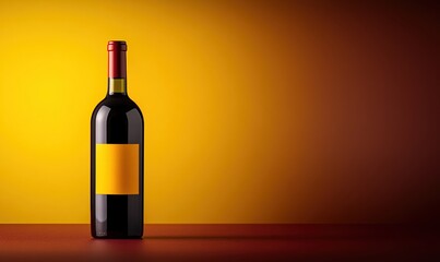 Fototapeta premium Red wine bottle with blank label on a vibrant background in a cozy setting