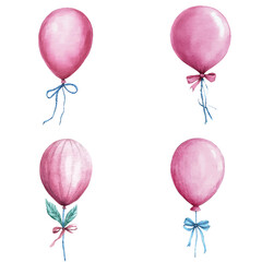 Purple party balloon watercolor set hand drawn