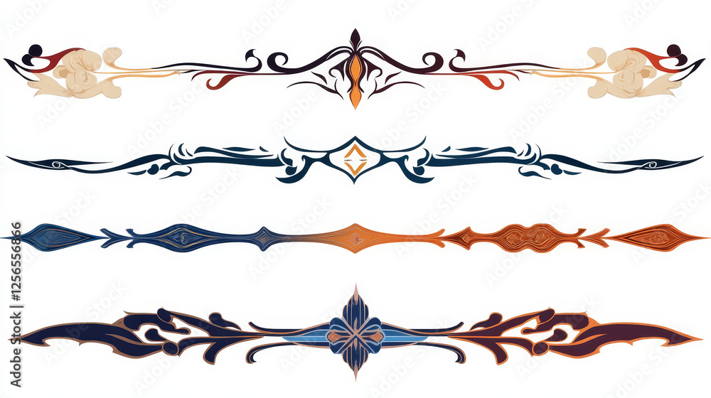 Poster borders and dividers decorative vignette elements set isolated on white for design