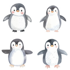 penguin watercolor illustration concept for kids