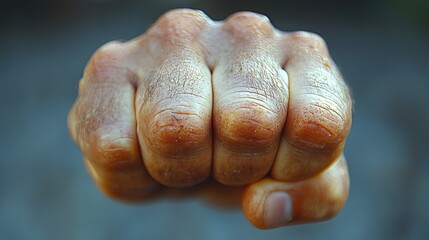 Obraz premium A close-up of a clenched fist, emphasizing strength and determination.