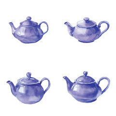 Red teapot watercolor set hand drawn