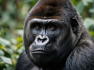Obraz premium Majestic Male Gorilla Close-Up in Lush Jungle Habitat Wildlife Photography