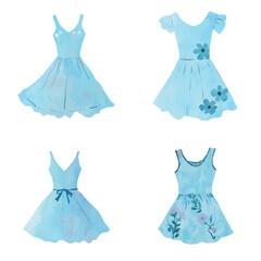 Summer dress watercolor hand drawn set collection