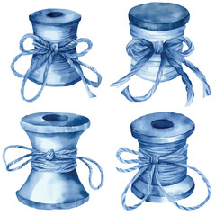 Twine spool watercolor hand drawn set collection