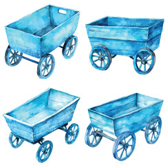 Wagon watercolor set hand drawn