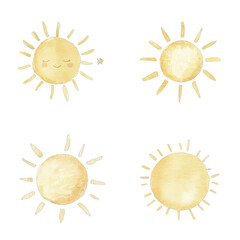 sun watercolor illustration concept for kids