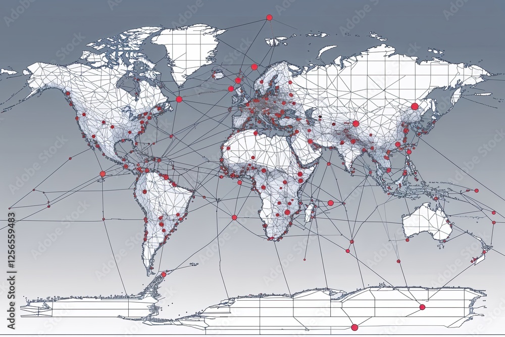 Poster global connections through points and lines: a conceptual wireframe illustration
