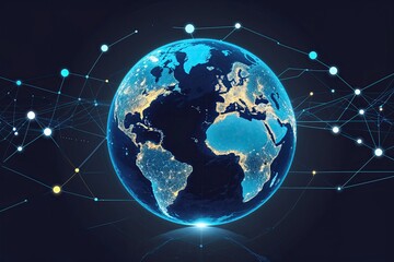 Fototapeta premium Global Network Connection Illustration: Earth Map and Globe Composition for Future Digital Communication