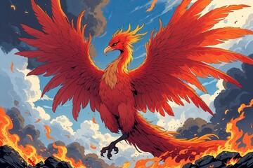 Fototapeta premium Phoenix Illustration Evoking Themes of Renewal and Resilience Rising from Ashes