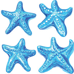 Yellow starfish watercolor hand drawn set collection