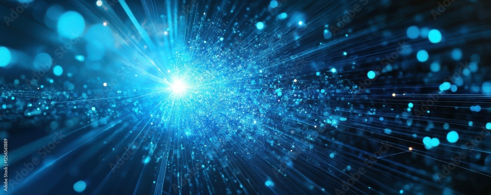 Aufkleber burst of dazzling blue light with dynamic sparkling rays in dark space