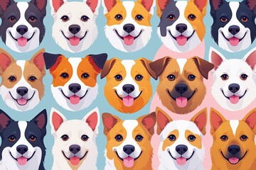 Naklejka premium Playful Flat Dog Face Emoji Set Featuring Colorful Canine Illustrations in Bright Designs