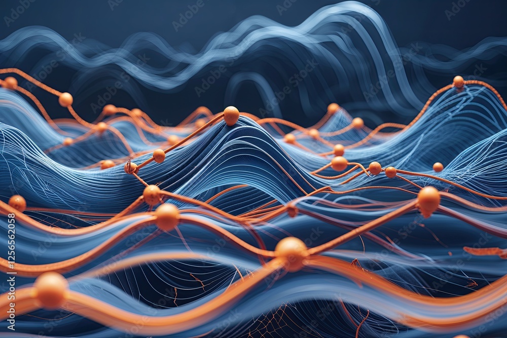 Poster innovative network structure with abstract waves and nodes for enhanced data visualization