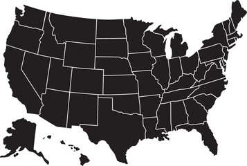United States of America vector map USA states division black silhouette isolated graphic design