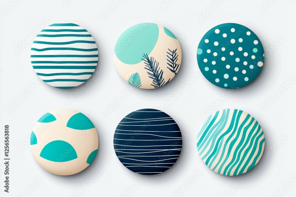 Fototapete set of six round buttons with different patterns and colors